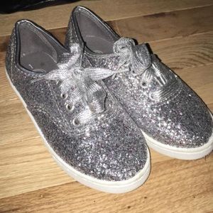 Little girls silver glitter shoes